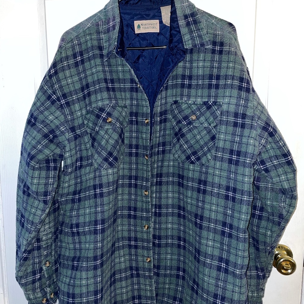 Green and Blue plaid button up jacket